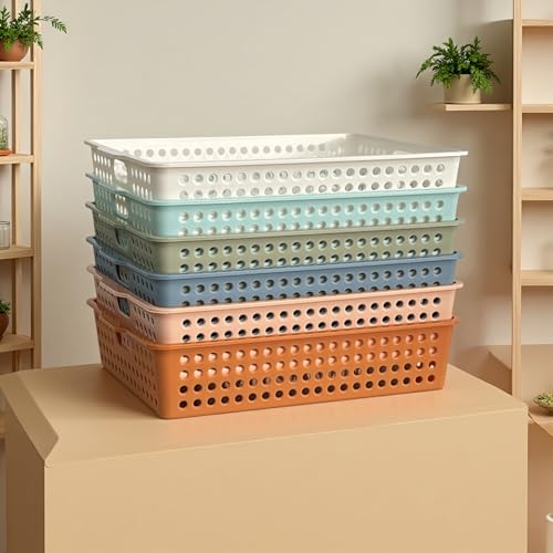6 Pack Plastic Turn in Paper Trays for Classroom, Storage Bin Baskets, Boho - color: Boho