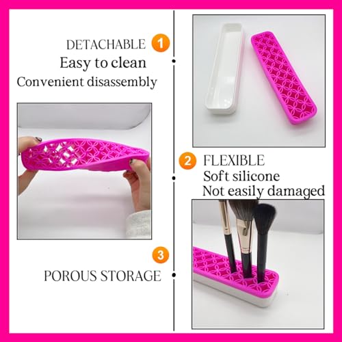 TANG SONG 2 PCS Rectangle Silicone Make up Brush Holder Cosmetic Storage Box Desktop Organizers (Pink) - color: Pink