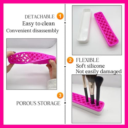 TANG SONG 2 PCS Rectangle Silicone Make up Brush Holder Cosmetic Storage Box Desktop Organizers (Pink) - color: Pink