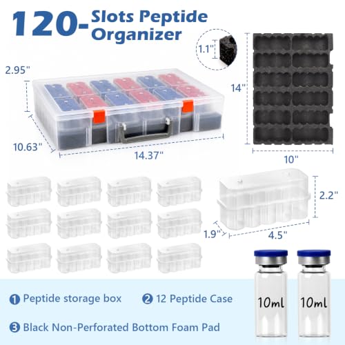120 Slots Peptide Storage Box Bulk 10ml Plastic Peptide Case - color: Transparent, size: 10ml 120 Slots