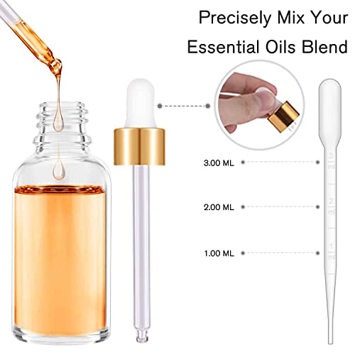 PrettyCare Glass Eye Dropper Bottle 2oz (60ml), 24 Pcs Clear Empty Thick Bottles Bulk with Leakproof Golden Caps - With Labels & Funnels for for Storage, Travel,Essential Oils, DIY Serums, Tincture - color: 2oz Clear, style: 24 Pack