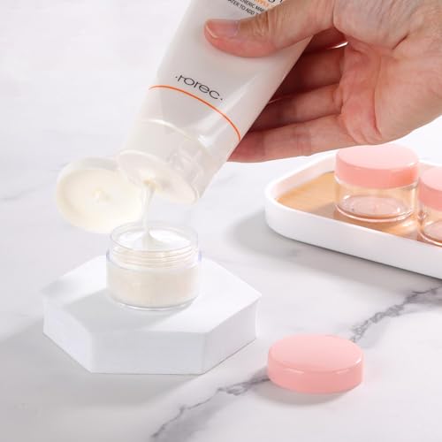 Refillable Cosmetic Sample Jars - 100 Pack 15g (0.5oz) Pink Small Travel Containers with Lids + 10 Mini Makeup Spatulas - BPA Free - color: Pink, size: 15g (100 Count)