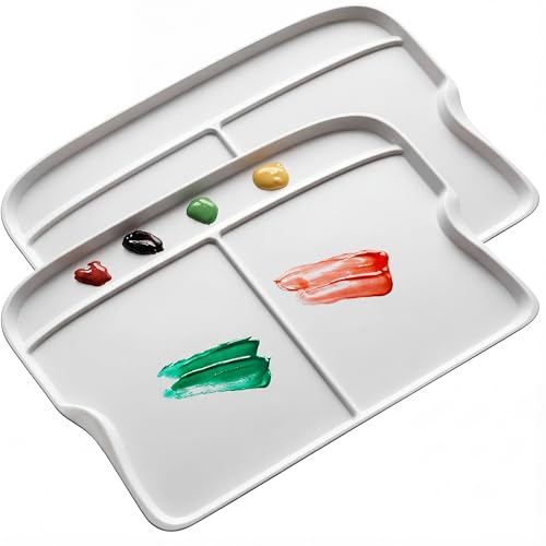 DUGATO Rectangular Plastic Paint Palette, 2-Pack Mixing Tray, 13.8 x 9 in - color: Rectangular - 3 Large Wells