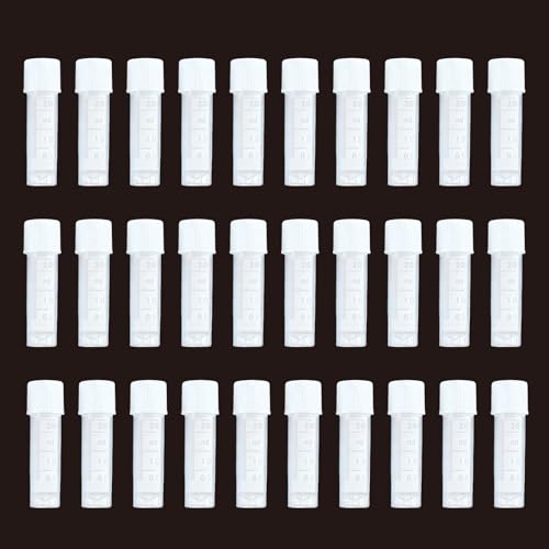 30Pcs 2ml Vial Plastic Small Tubes with Screw Caps Clear Mini Vials with Top Cap for Lab Sample Storage Plastic Test Tubes for Laboratory School Art and Educational Use