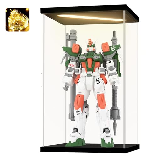 Acrylic Display Case for Collectibles Clear Acrylic Boxes for Display Action Figures Dolls Lighted Trophy Gundam Display Case Dustproof Storage Box(Black-Solid Yellow; 13.8*9.8*21.7 inch) - color: Black-solid Yellow, size: 13.8*9.8*21.7 inch