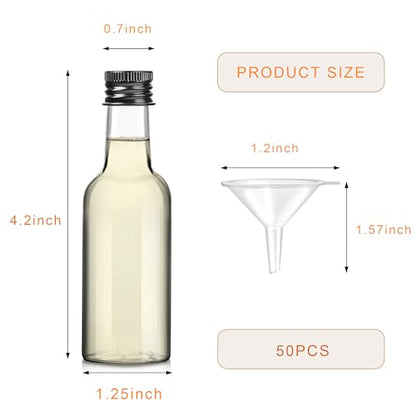 YZXODN 50 Pack 1.7oz Mini Liquor Bottles with Labels, Plastic Alcohol Bottles, Airtight Shot Bottles, Little Spirit Bottle with Funnel, Black Caps, Juice Bottle for Cocktail, Party Favors, Weddings - size: 50 pack