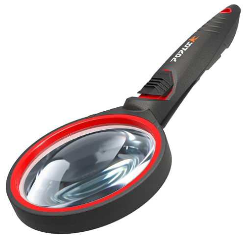 POPLOCK 3X Handheld Magnifying Glass with Light, Real Glass - Red - color: Red