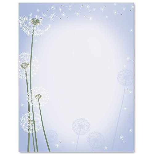 PaperDirect Dandelion Wish Border Paper, Blue Gradient Background with Floating Dandelion Seeds, 8.5 x 11, Acid-Free, Stationery for Invitations, Flyers, Cards, 25 Sheets - color: Dandelion Wish