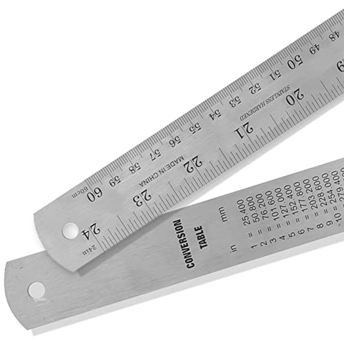 2 Pack Pacific Arc 24 Inch Stainless Steel Ruler with Inch/Metric Conversion Table - style: 2 Pack | 24 in