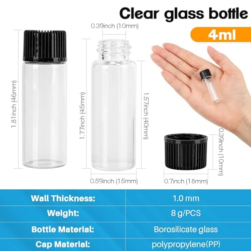 RAINFLOW 30PCS 4ml Small Glass Vials - Clear Sample Bottles with Screw Caps