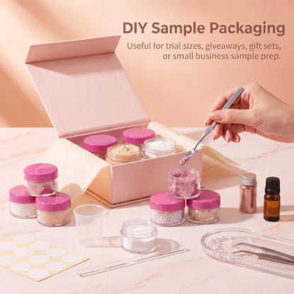 50 Count 5 Gram Sample Containers, Clear Lip Balm Jars - color: Pink