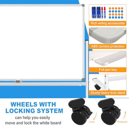 BSTPCOO Large Double-Sided Rolling Whiteboard on Wheels 72x48 Inch - color: Silver, size: 72"W x 48"H