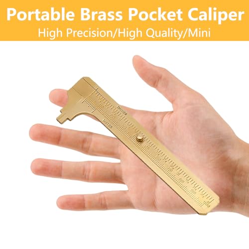 Pocket Caliper, 100mm Double Scale Sliding Gauge Brass Vernier Caliper Tool Handy Pocket Ruler - MM Measuring Tool Metal Caliper Measuring Tool Mini Caliper for Measuring Bead Wire Jewelry Rings 1PCS
