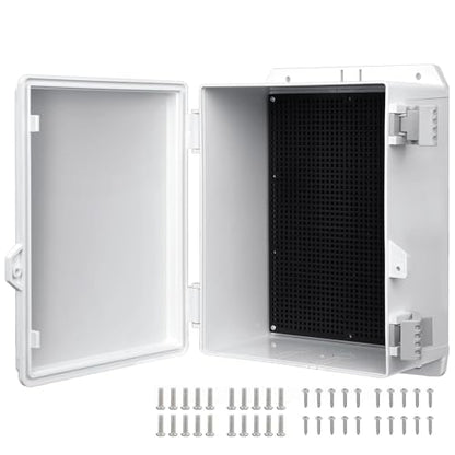 Outdoor Waterproof Electrical Junction Box Weatherproof IP65 ABS Plastic Enclosure with Preset Holes Switch Router Project Box with Mounting Panel Hinged Cover (11"x7.4"x5") - size: 11"x7.4"x5"