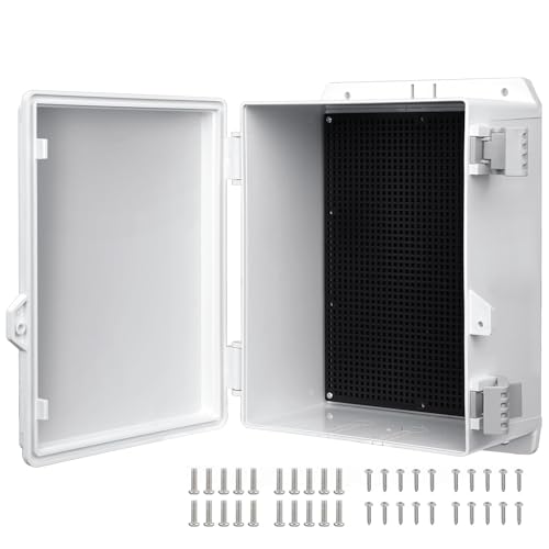 Outdoor Waterproof Electrical Junction Box Weatherproof IP65 ABS Plastic Enclosure with Preset Holes Switch Router Project Box with Mounting Panel Hinged Cover (11"x7.4"x5") - size: 11"x7.4"x5"