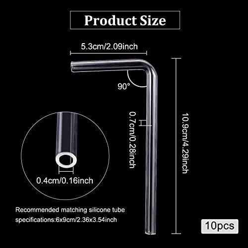 BENECREAT 10-Pack L-Shaped Glass Tubes, 4.3-Inch High Borosilicate Delivery Stems for Labs & Home Science (4mm Hole, 7mm Thick)