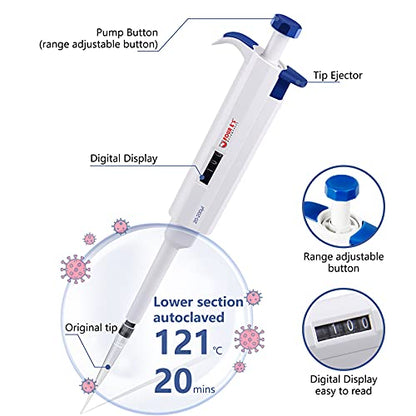 FOUR E'S SCIENTIFIC 20-200μL Pipette, Single-Channel Adjustable Pipettor - size: 06 (20-200ul)