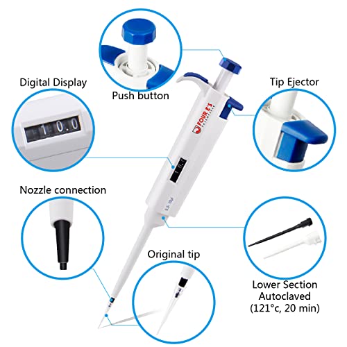 FOUR E'S SCIENTIFIC 0.5-10μL Pipette, Adjustable Volume Micropipette - size: 02 (0.5-10uL)