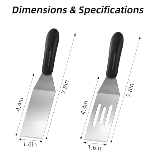 2-Pieces Small Metal Spatula Set, Mini Metal Spatulas for Kitchen Use, Stainless Steel Spatula for Flipping, Serving, Turning Pancakes, Eggs, Brownies, Cookies, Cakes (1 PC SLOTTED+1PC SOLID) - color: 1 PC SLOTTED+1PC SOLID