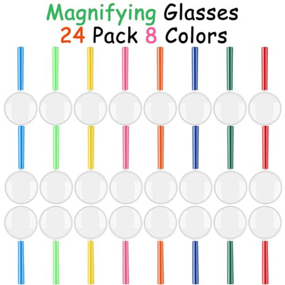 Elcoho 24 Pack Colorful Magnifying Glasses with 8 Colors Plastic 3X Magnifying Glasses Party Favors Gifts for Young People Reading