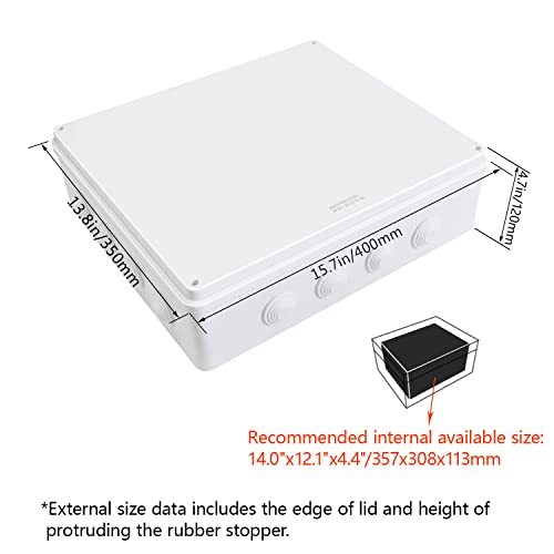 LeMotech ABS Plastic Dustproof Waterproof IP65 Junction Box Universal Electrical Project Enclosure White 15.7 x 13.8 x 4.7 inch (400 x 350 x 120 mm) - size: 15.7" x 13.8" x 4.7"(o1pc)