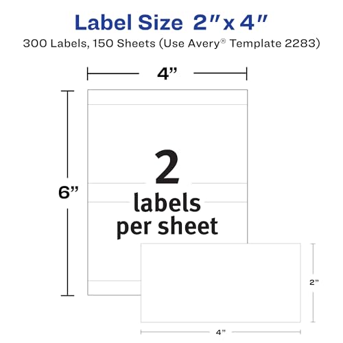 Avery® Printable All-Purpose Removable Labels, 2" x 4" White, Write or Print, Great for Organization Projects, 300 Customizable Blank Labels Total (3-Pack of 22283) - style: 300 labels