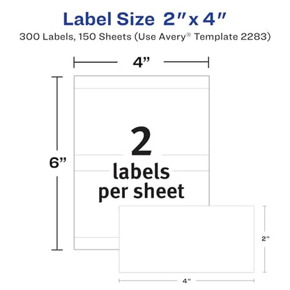 Avery® Printable All-Purpose Removable Labels, 2" x 4" White, Write or Print, Great for Organization Projects, 300 Customizable Blank Labels Total (3-Pack of 22283) - style: 300 labels