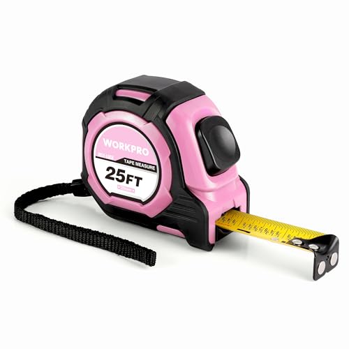 WORKPRO Pink Auto-Lock Tape Measure, 25FT 1/8 Fractions Measuring Tape - color: Pink, size: 25FT