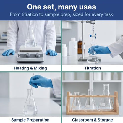 United Scientific™ Glass Erlenmeyer Flask Set, 50/150/250ml, Lab Glassware