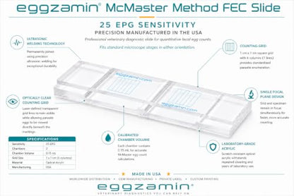 McMaster Method Microscope Slide for Fecal Egg Counts (FEC), Double Chamber Counting Slide for Livestock and Veterinary Use, by Eggzamin