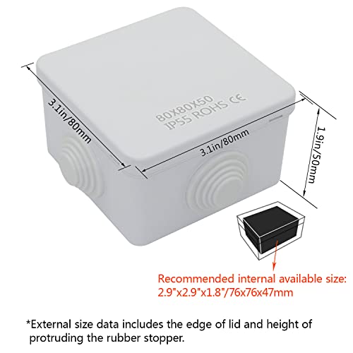 LeMotech Junction Box, ABS Plastic IP55 Water Resistant and Dustproof, Universal Electrical Enclosure, Outdoor and Indoor Project Box, Outer Size 3.1" x 3.1" x 1.9", White (Pack of 2) - size: 3.1" x 3.1" x 1.9" (2pc)