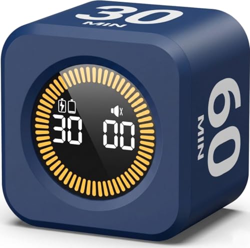 KADAMS Pomodoro Timer – Visual Cube with 5/10/30/60 Min Presets, LED Countdown Ring & Count Up Mode, Silent Flip Productivity Timer for Study, Classroom, Office, Cooking (Navy Blue 5-10-30-60) - color: Navy Blue 5-10-30-60