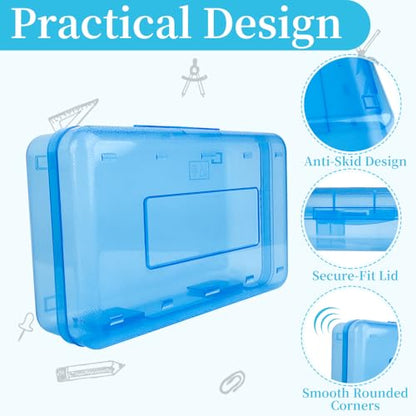 Pencil Box, Clear Pencil Case, Large Capacity Plastic Hard Pencils Case Crayon Box with Snap-Tight Lid Stackable for Kids Adult Student Pens Pencils School Supplies Storage Office Supplies, Blue - color: Blue