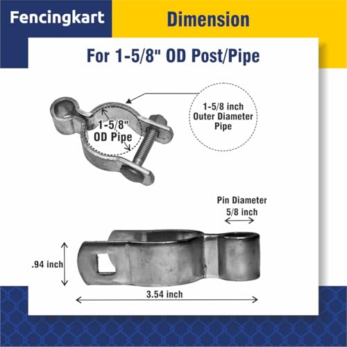 Chain Link Fence Gate Post Hinge Set, 1-5/8 inch OD Pipe, Female Hinge with Bolts and Nuts, 4-Pack (Silver, 1-5/8") - color: Silver, size: 1-5/8 Inch