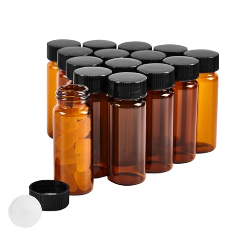 15 PCS 4ML Amber Small Liquid Sample Glass Vials with Screw Caps,1Dram 15x45mm Leak-Proof Vial, 13-425 Black Screw Cap with PE Liners for Lab, Essential Oil, Perfume, Reagents - size: 4ML(15*45mm)