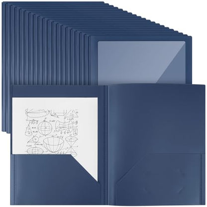 48 Pcs Plastic Folders with Clear Front Pocket, 2 Pocket, Dark Blue - color: Dark Blue
