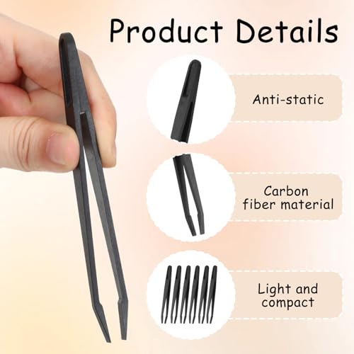 6 PCS Plastic Tweezers for Crafts, 4.7 Inch Slant Flat Tip Anti-Static Tweezers High Precision Industrial Tweezer for Making Repairing Crafts Electronic Tool, Black