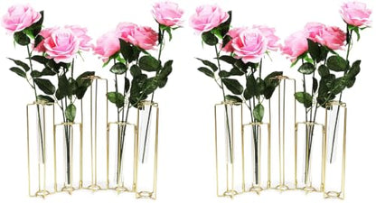 Juvale 12-Pack Metal Hinged Bud Vases Stand - 14 x 11.8 in, Gold, Modern - Lantern Centerpieces, Tulipiere & Flower Stick Holder with Metal & Glass Test Tube Floral Vases - size: 14 x 2 x 11.8 inches (Pack of 2)