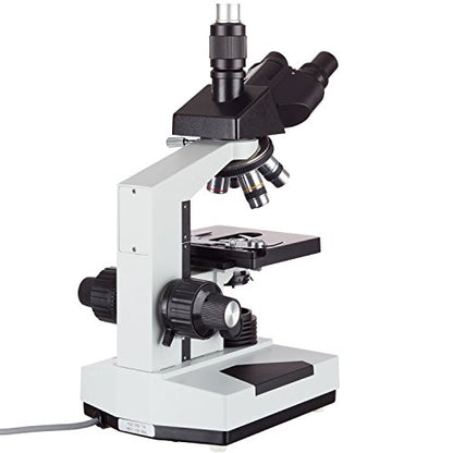 AmScope T490B-5MT Digital Compound Trinocular Microscope, WF10x and WF20x Eyepieces, 40X-2000X Magnification, Brightfield, Halogen Illumination, Abbe Condenser, Double-Layer Mechanical Stage, Sliding Head, High-Resolution Optics, Includes 5MP Camera with