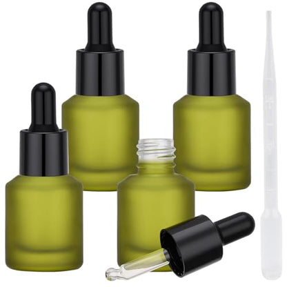 Segbeauty 0.5oz Frosted Glass Dropper Bottles for Oils, 15ml Eye Dropper Bottle Refillable, 4pcs Green Essential Oil Bottles Empty, Liquid Travel Containers for Toiletries, Mini Travel Face Oil Bottle - color: Green, style: 4pcs 0.5oz