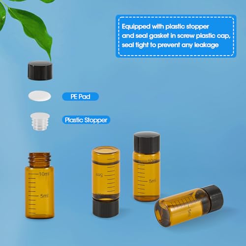 12PCS 10ml Amber Glass Graduated Vials with Screw Caps & Plastic Stoppers - color: AMBER, size: 10ml