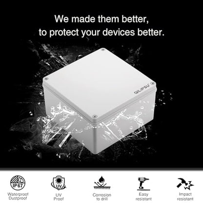 QILIPSU Outdoor Junction Box IP67 Waterproof Project Box ABS Plastic Weatherproof Electrical Enclosure Gray Cover (7.9"x7.9"x3.7") - color: Grey Cover, size: 7.9"x7.9"x3.7"