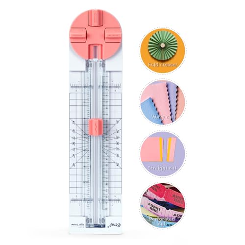 Ecraft Pink Paper Cutter 4-in-1 Paper Trimmer Multi-Function Scrapbooking Tool with Straight, Wave, Perforated & Creasing Blades for Craft Paper,Cardstock, Coupon, Label, Photo,Postcard - color: Pink