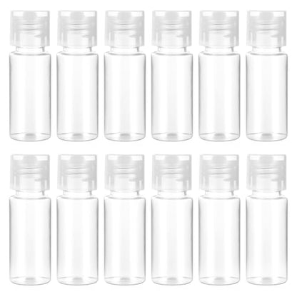 12 PCS Travel Size Empty Sample Containers with Flip Cap, 15ml/0.5oz Clear Plastic Mini Travel Bottles Make up Sample Containers Tiny Bottles for Emollient Water Shampoo Shower Gel Lotion