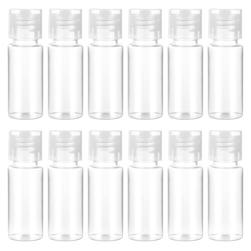 12 PCS Travel Size Empty Sample Containers with Flip Cap, 15ml/0.5oz Clear Plastic Mini Travel Bottles Make up Sample Containers Tiny Bottles for Emollient Water Shampoo Shower Gel Lotion