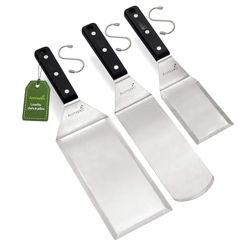 Stainless Steel Spatula Set - Heavy Duty Spatula and Scraper - Great for Cast Iron Griddle BBQ Flat Top Grill - Commercial Grade - color: ABS plastic handle set