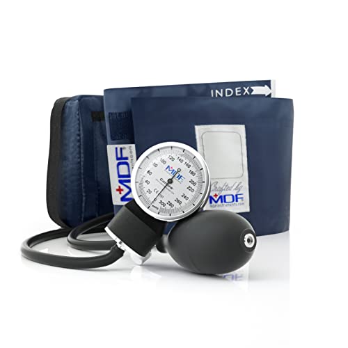 MDF Instruments, Calibra Aneroid Premium Professional Sphygmomanometer, Blood Pressure Monitor with Adult Cuff & Carrying Case, Lifetime Calibration, White Dial, Navy Blue Cuff, MDF808M04 - color: Navy Blue, size: Standard Gauge - Adult Cuff