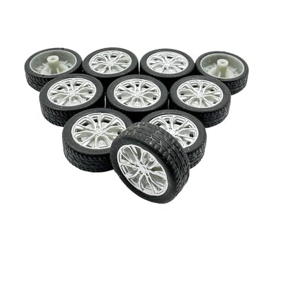 10PCS Small Toy Car Wheels Model Car Rubber Tire Wheels with 5PCS Shaft Round Axles for for DIY Model Toy RC Car Truck Robot Wheel Replacement Accessories (2x26mm) - style: 2x26mm