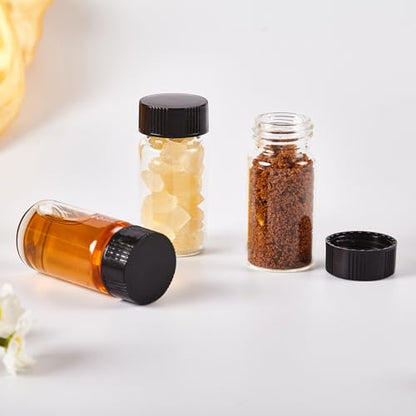 15 PCS 30ML Glass Vials, Small Liquid Sample Vial,27.5x84 mm, Borosilicate Glass Empty Vials with Caps, 24-400 Black Screw Caps with PE Liner - size: 30ML(27,5x84mm)