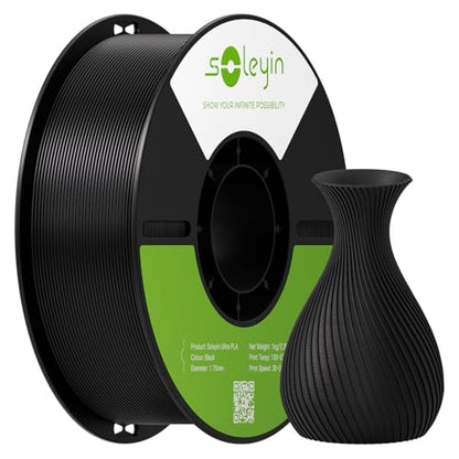 Soleyin PLA Filament 1.75mm, Neatly Wound 3D Printer Filament 1kg Spool (2.2lbs), High-Speed Printing, Dimensional Accuracy ±0.02mm, Strong Toughness No Warping, Fit Most FDM 3D Printers,Black - color: 1kg Pla Black, size: Pla